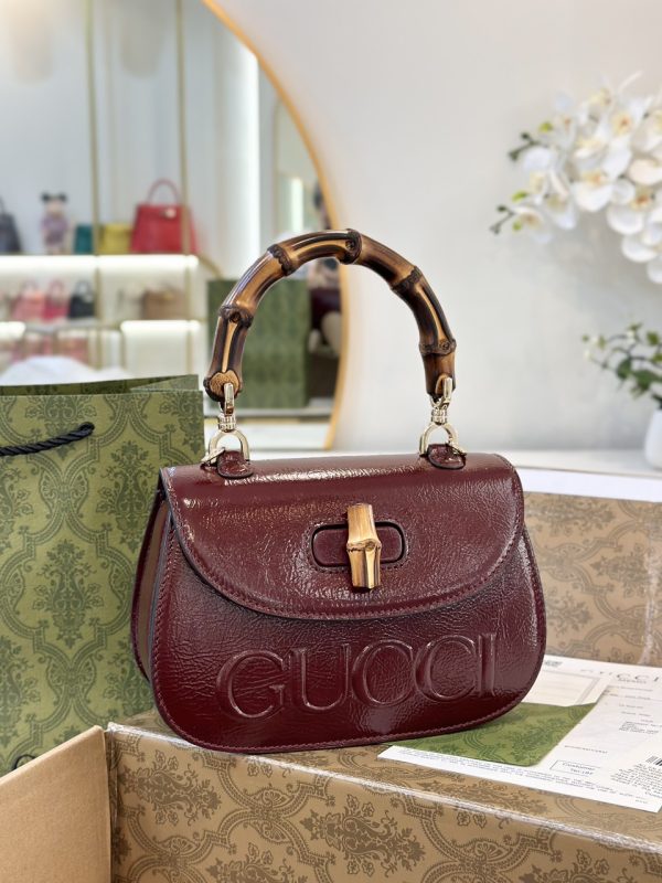 Gucci Bamboo Mini Womens Plum Red Replica Bags Size 21cm (2)