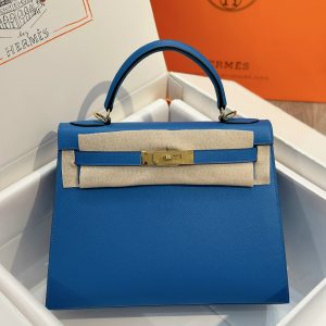 Hermes Kelly Epsom Womens Replica Bags Dark Blue Lock Gold Size 28cm (2)
