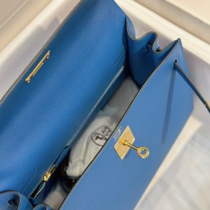Hermes Kelly Epsom Womens Replica Bags Dark Blue Lock Gold Size 28cm (2)