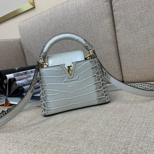 Louis Vuitton LV Capucines BB Crocodile Skin Gray Replica Handbags 21cm (2)