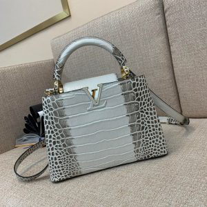 Louis Vuitton LV Capucines BB Crocodile Skin Gray Replica Handbags 27cm (2)