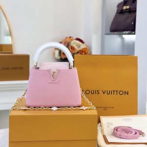 Louis Vuitton LV Capucines Replica Handbags Cow Leather Pink Size 21cm (2)