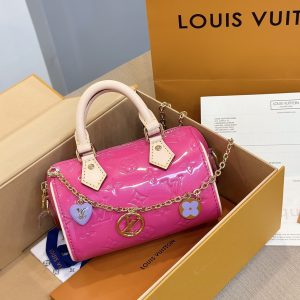 Louis Vuitton LV Nano Speedy Womens Dark Pink Replica Bags 16x10x7,5cm (2)