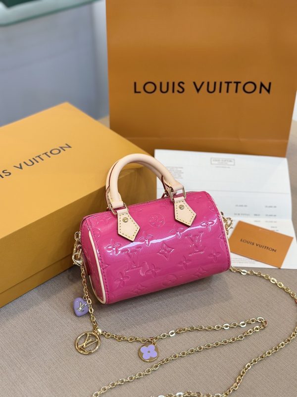 Louis Vuitton LV Nano Speedy Womens Dark Pink Replica Bags 16x10x7,5cm (2)