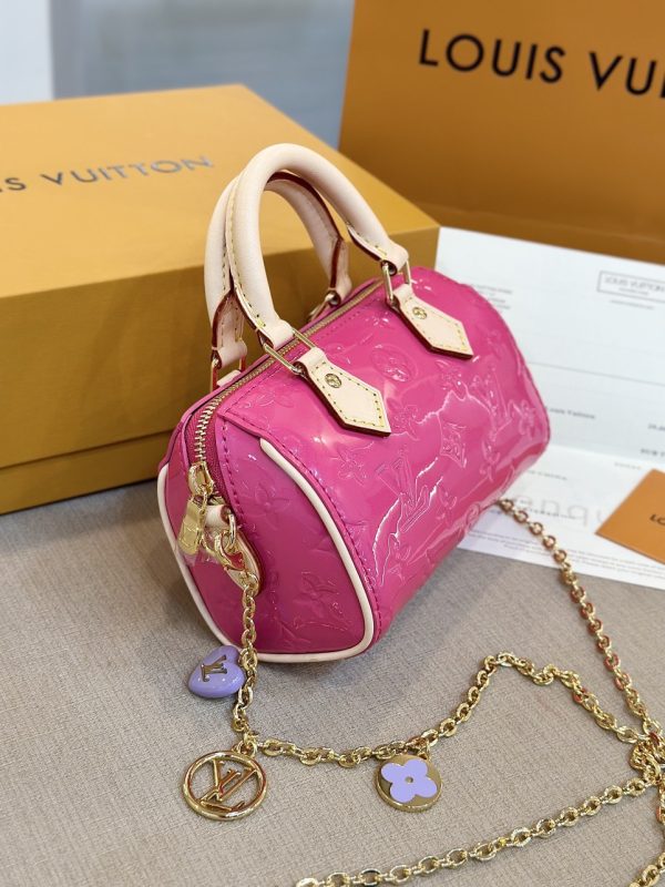 Louis Vuitton LV Nano Speedy Womens Dark Pink Replica Bags 16x10x7,5cm (2)