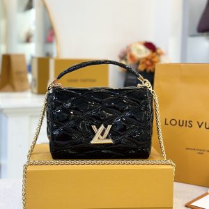 Louis Vuitton LV Twist Glossy Black Leather Replica Bags 23cm (2)