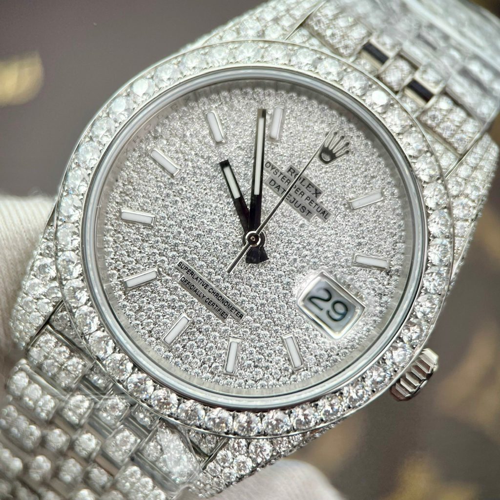 Rolex DateJust Custom Full Diamond Moissanite Best Replica Watch Clean Factory 41mm (1)