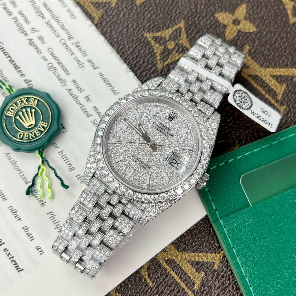 Rolex DateJust Custom Full Diamond Moissanite Best Replica Watch Clean Factory 41mm (1)