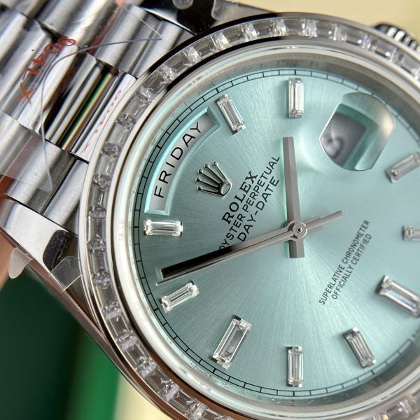 Rolex Day-Date Ice Blue Dial Bezel Diamonds Baguette GM Factory 40mm (2)