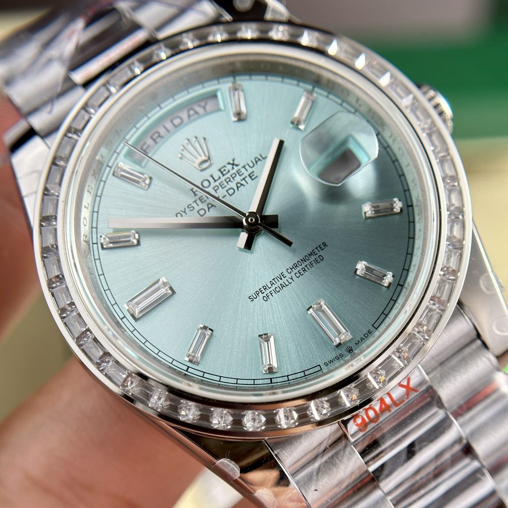 Rolex Day-Date Ice Blue Dial Bezel Diamonds Baguette GM Factory 40mm (2)