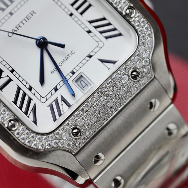 Cartier Santos Customs Moissanite Diamonds Bezel White Dial 39 (10)