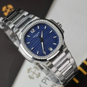 Patek Philippe Nautilus 7118 Customs Moissanite Diamonds Bezel Blue Dial 3KF (5)