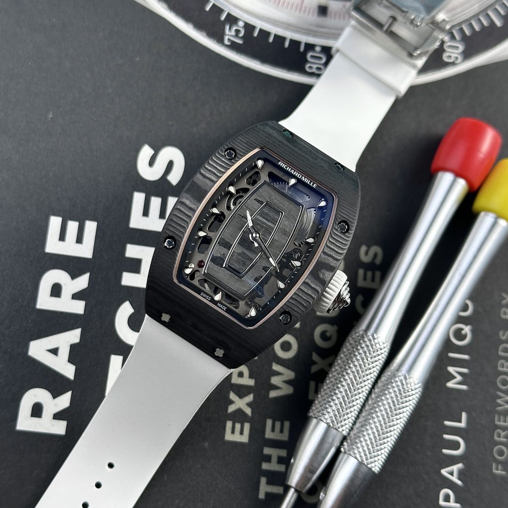 Richard Mille RM07-01 Carbon TPT Best Replica White Rubber Strap 32x46mm (8)