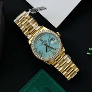 Rolex Day-Date 128238 Turquoise Dial Gold Wrapped Customs Moissanite Diamonds 36mm (1)