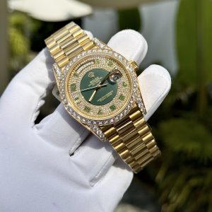 Rolex Day-Date Gold Wrapped Customs Moissanite Green Dial GM V3 40mm (6)
