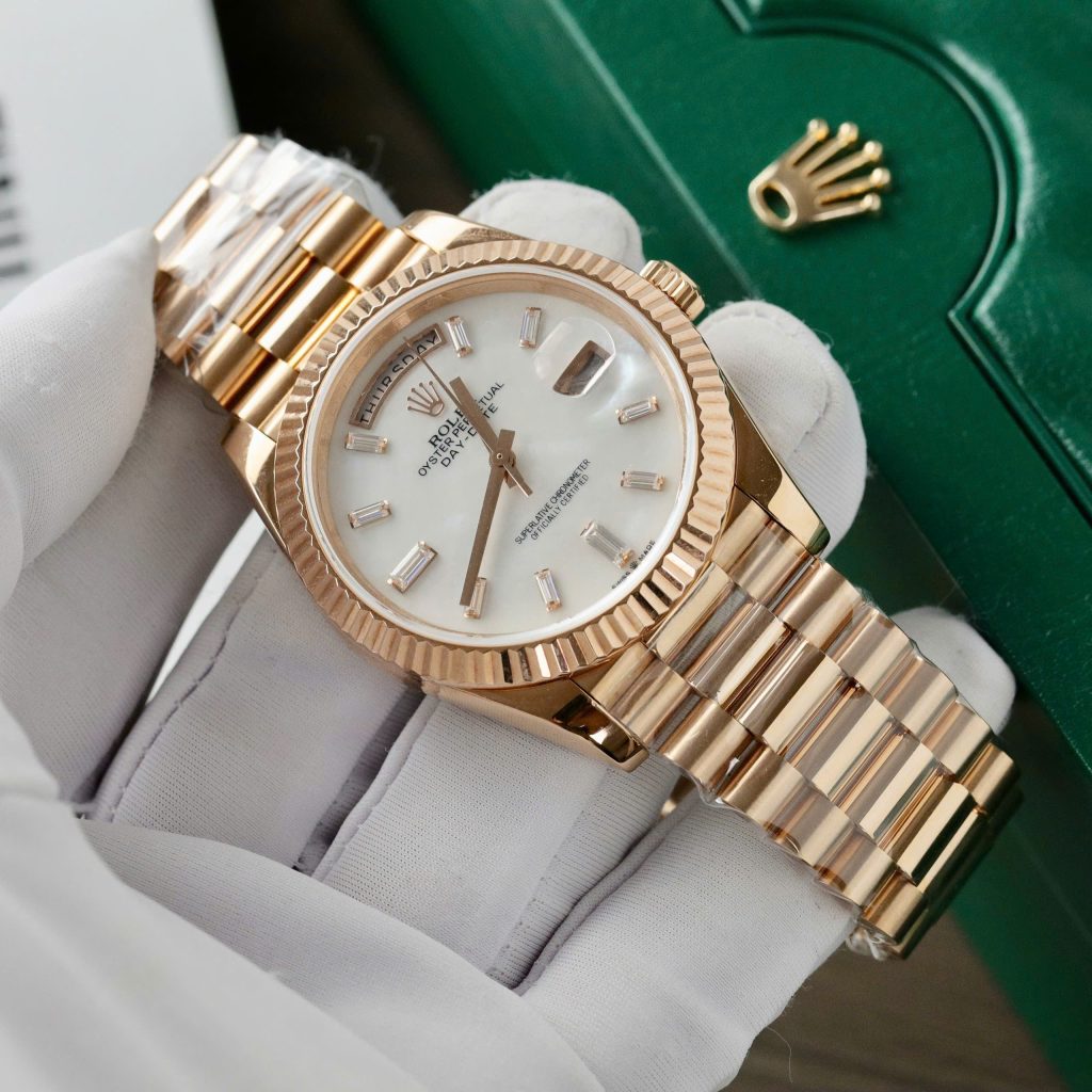 Rolex Day-Date Rose Gold Wrapped Customs Mother Of Pearl Dial & Moissanite GM V3 40mm (14)