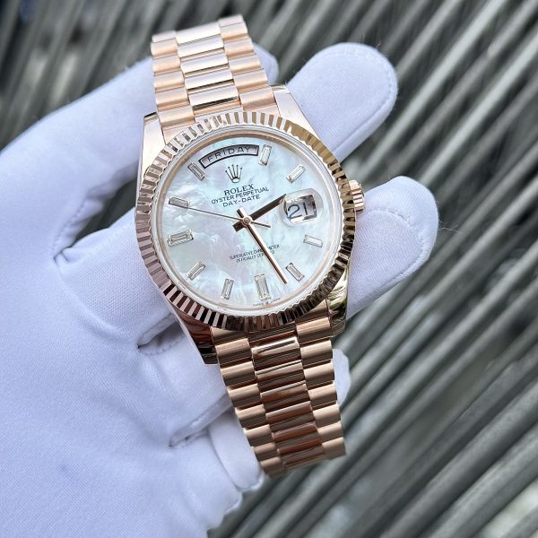 Rolex Day-Date Rose Gold Wrapped Customs Mother Of Pearl Dial & Moissanite GM V3 40mm (1)