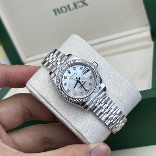 Rolex Lady DateJust MOP Dial Bezel Diamonds Jubilee Sliver Strap 28mm (1)