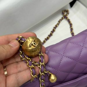 Chanel Classic Womens Purple Replica Bags Gold Buckle 20cm (2)