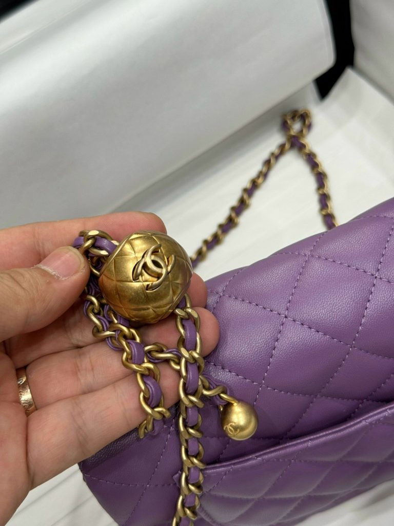 Chanel Classic Womens Purple Replica Bags Gold Buckle 20cm (2)