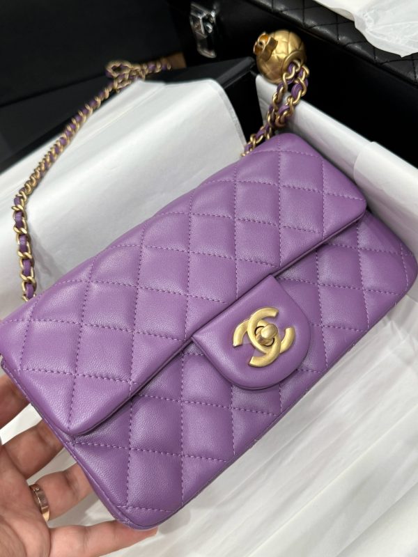 Chanel Classic Womens Purple Replica Bags Gold Buckle 20cm (2)