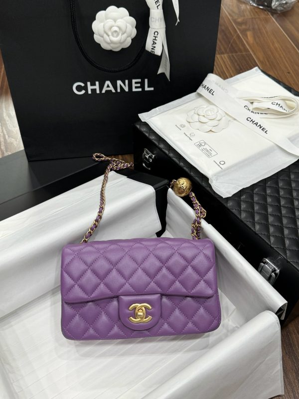 Chanel Classic Womens Purple Replica Bags Gold Buckle 20cm (2)