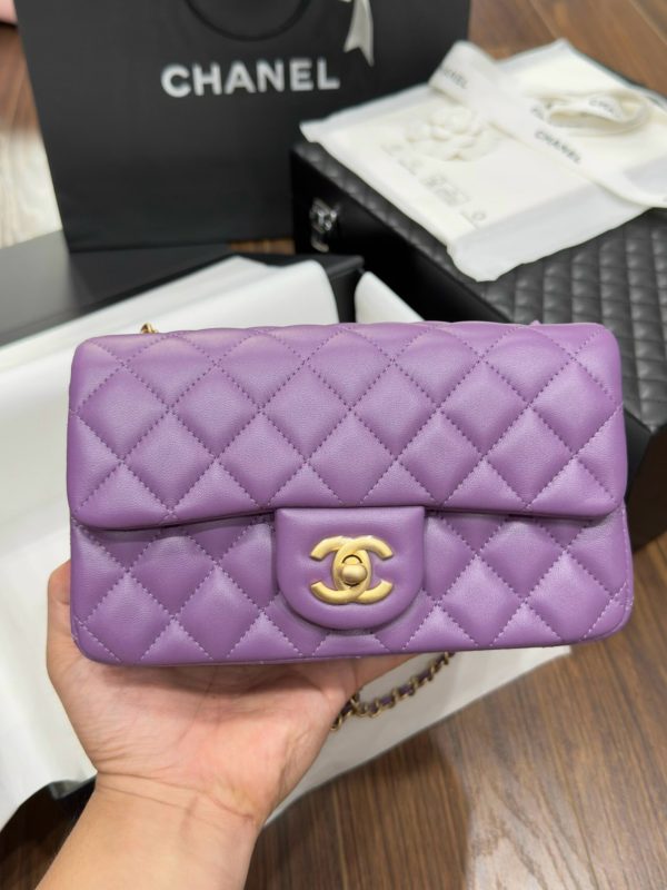 Chanel Classic Womens Purple Replica Bags Gold Buckle 20cm (2)