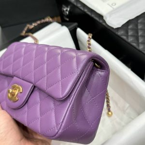 Chanel Classic Womens Purple Replica Bags Gold Buckle 20cm (2)