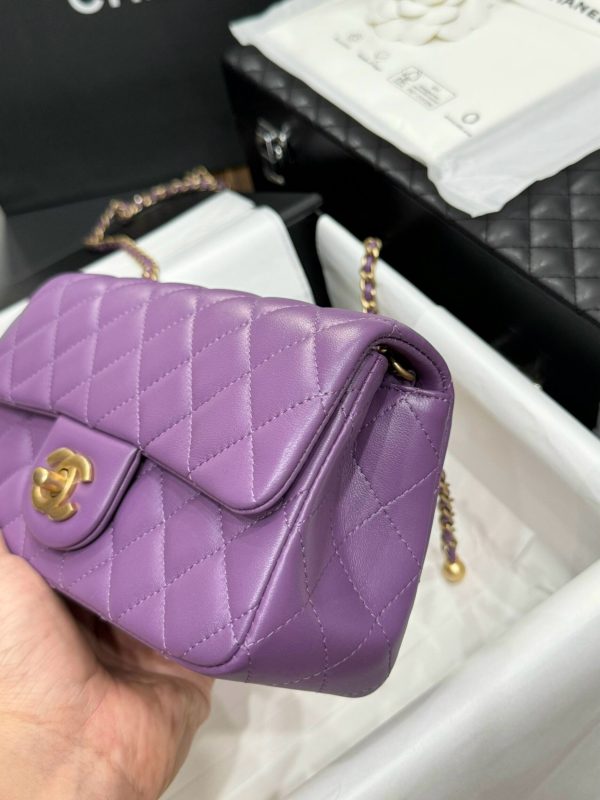 Chanel Classic Womens Purple Replica Bags Gold Buckle 20cm (2)