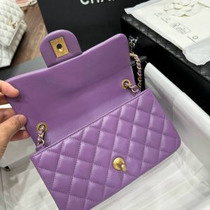 Chanel Classic Womens Purple Replica Bags Gold Buckle 20cm (2)