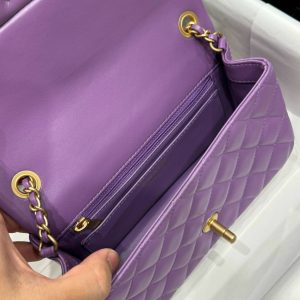 Chanel Classic Womens Purple Replica Bags Gold Buckle 20cm (2)