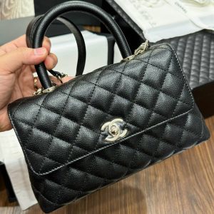 Chanel Coco Best Replica Bags Womens Black Calf Leather 24x14x10cm (2)