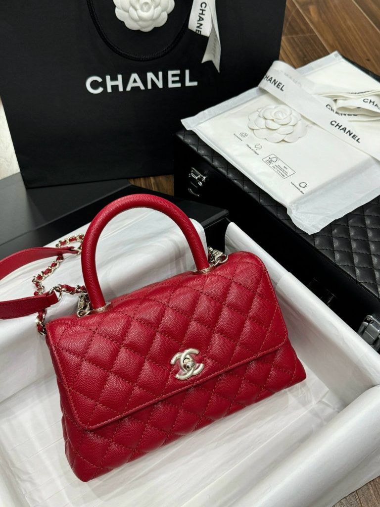 Chanel Coco Womens Replica Bags Red Calf Leather 24x14x10cm (2)