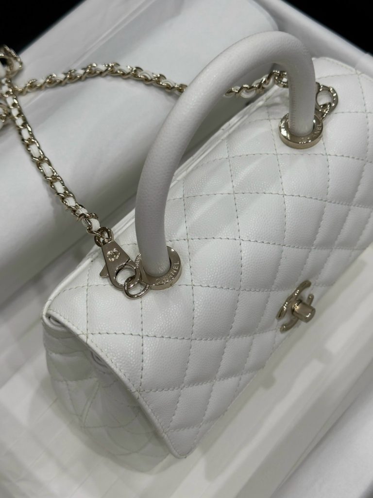 Chanel Coco Womens White Replica Handbags Lock Gold 24x14x10cm (2)