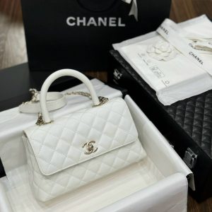 Chanel Coco Womens White Replica Handbags Lock Gold 24x14x10cm (2)