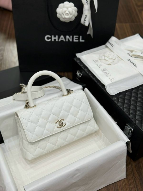 Chanel Coco Womens White Replica Handbags Lock Gold 24x14x10cm (2)