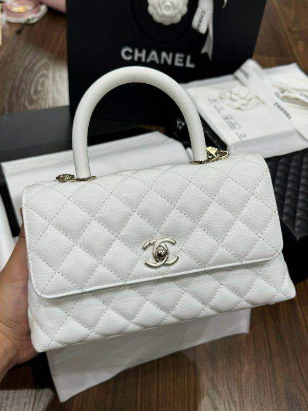 Chanel Coco Womens White Replica Handbags Lock Gold 24x14x10cm (2)