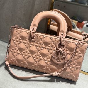Dior D-Joy Women Replica Handbags Diamond Texture Pink 26cm (2)