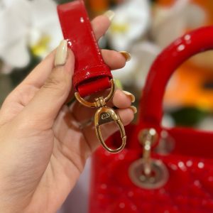 Dior Lady Best Replica Bags Womens Glossy Red Sheepskin 24cm (2)