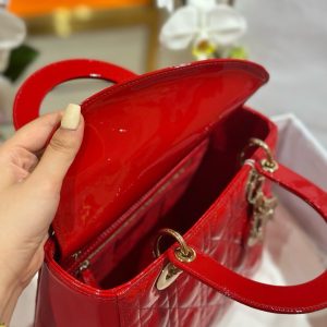 Dior Lady Best Replica Bags Womens Glossy Red Sheepskin 24cm (2)