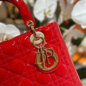 Dior Lady Best Replica Bags Womens Glossy Red Sheepskin 24cm (2)