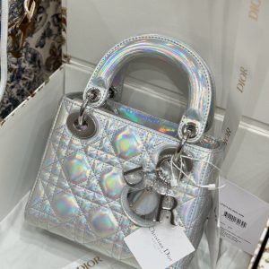 Dior Lady Best Replica Bags Womens Silver Sheepskin 17cm (2)