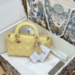 Dior Lady D-Joy Best Replica Bags Yellow Lambskin Leather 22cm (2)