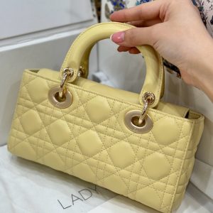 Dior Lady D-Joy Best Replica Bags Yellow Lambskin Leather 22cm (2)