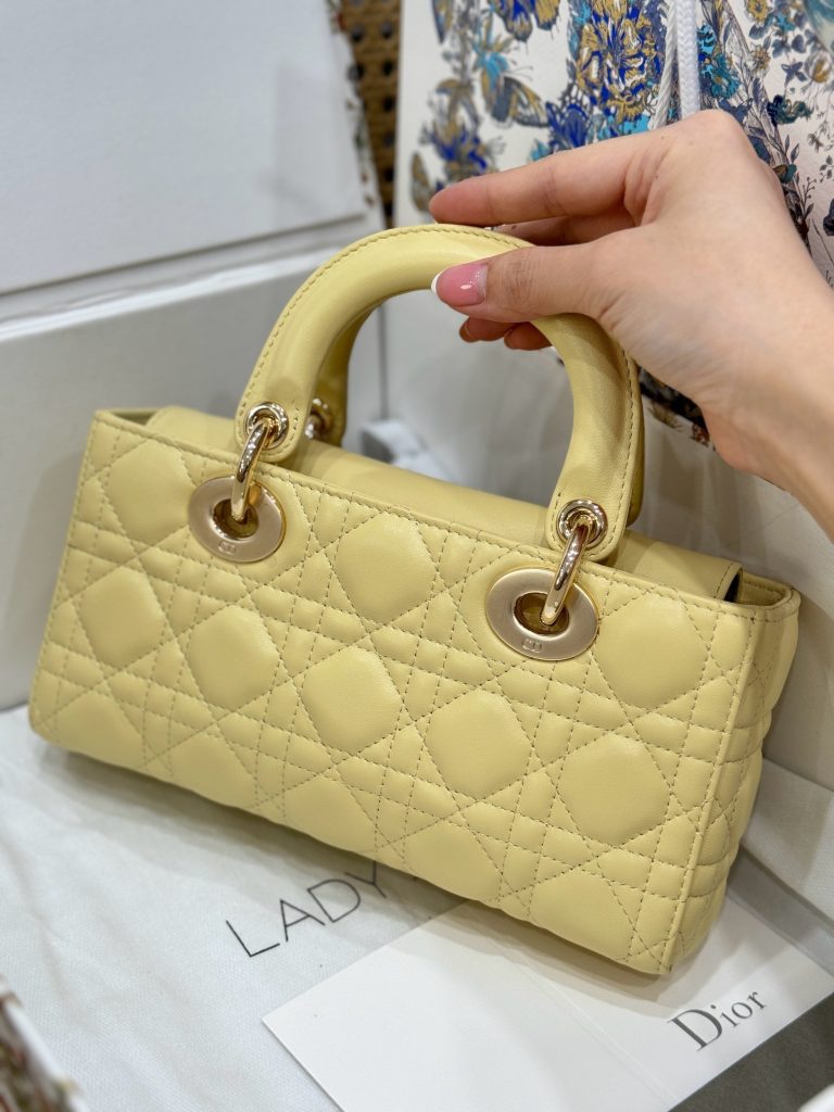 Dior Lady D-Joy Best Replica Bags Yellow Lambskin Leather 22cm (2)