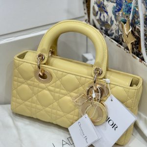 Dior Lady D-Joy Best Replica Bags Yellow Lambskin Leather 22cm (2)