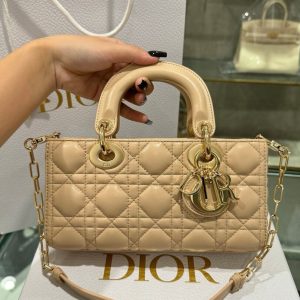 Dior Lady D-Joy Replica Bags Womens Beige Lock Gold 22cm (2)
