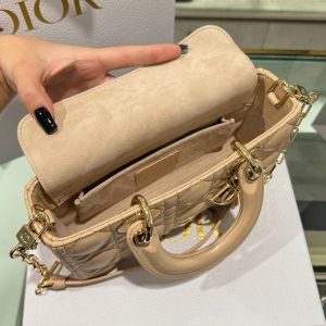 Dior Lady D-Joy Replica Bags Womens Beige Lock Gold 22cm (2)