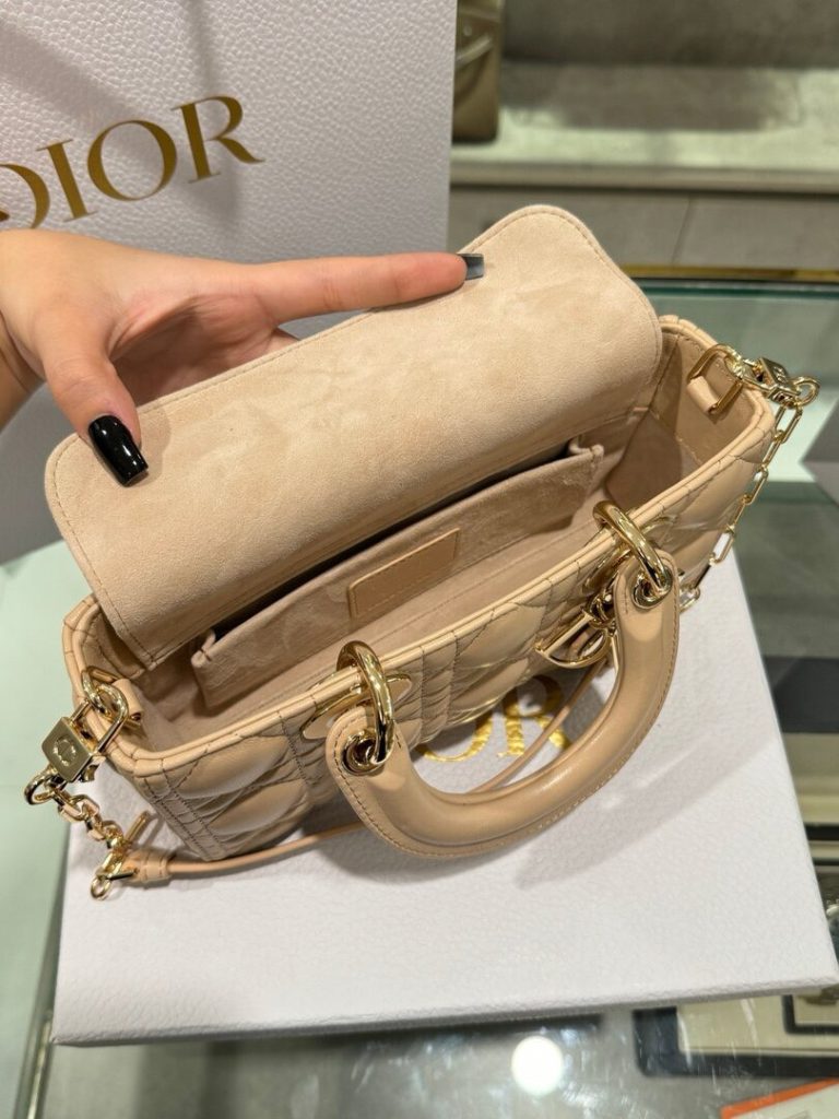 Dior Lady D-Joy Replica Bags Womens Beige Lock Gold 22cm (2)