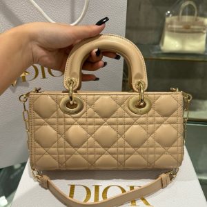 Dior Lady D-Joy Replica Bags Womens Beige Lock Gold 22cm (2)